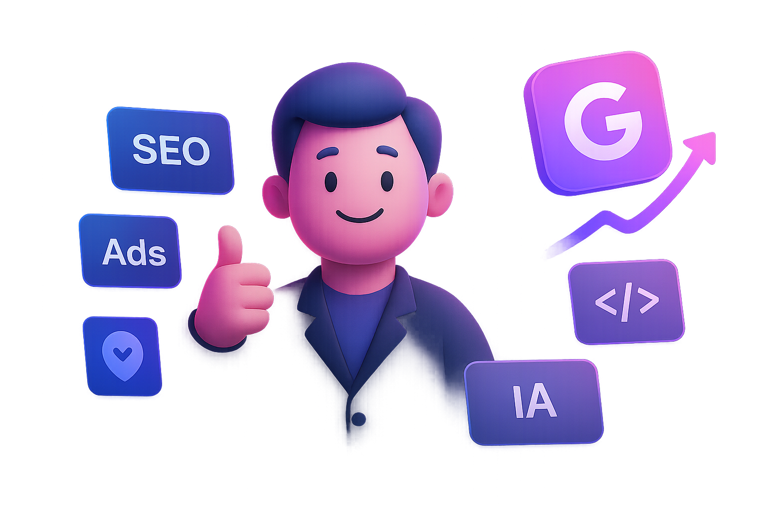 Personnage AppBelgium pouce levé et icône G en hausse (Bruxelles)